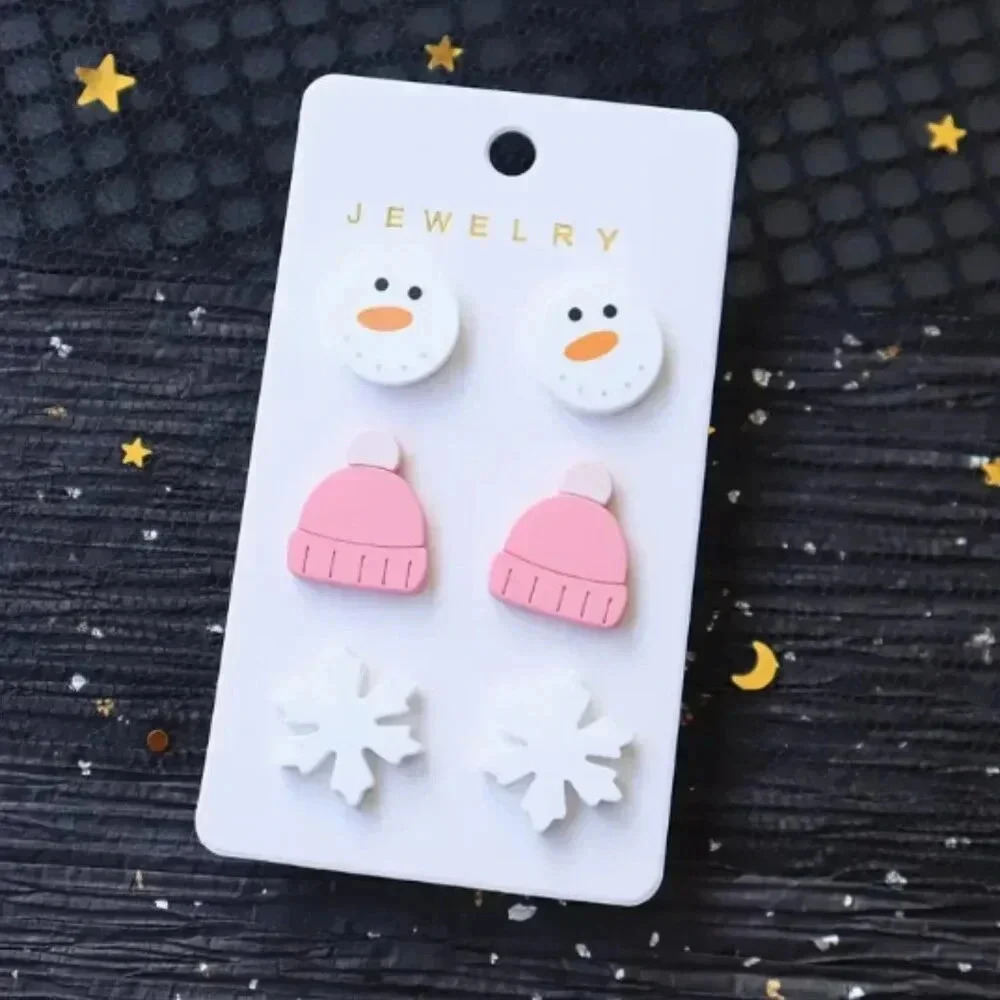 Trio of Holiday Christmas Themed Stud Earrings - Resin - NEW